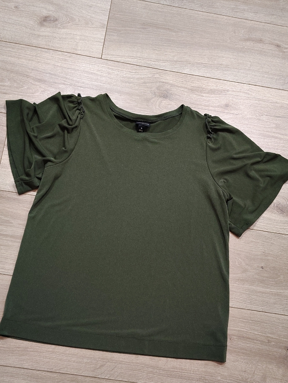 Worthington Dark Olive Ruffle Sleeve Short Sleeve Tee